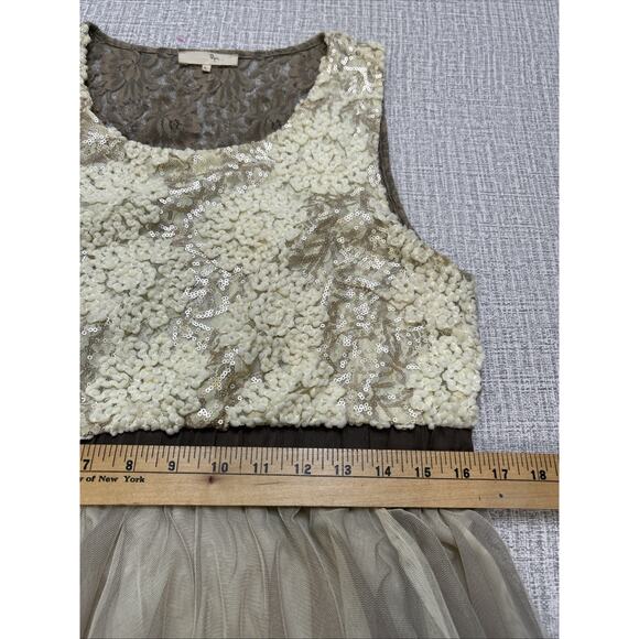 Anthropologie Dress Ryu Womens L Brown Cream Lace Mesh Tulle Balletcore Fairy - Picture 8 of 11